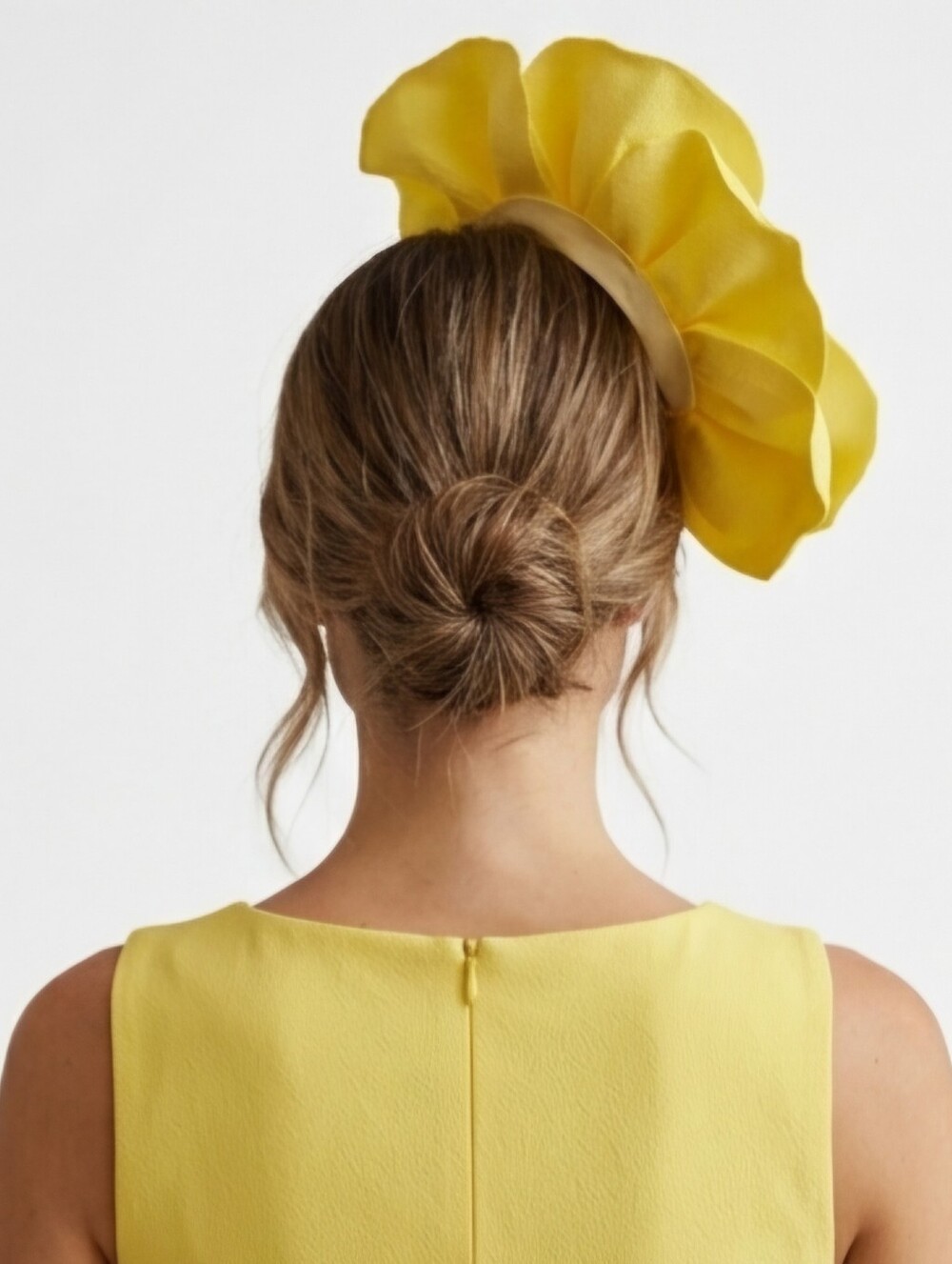 Beloved Millinery Gorgepus Yellow Fabric Petals Fascinator Headband Clip & Pin - Picture 4 of 10